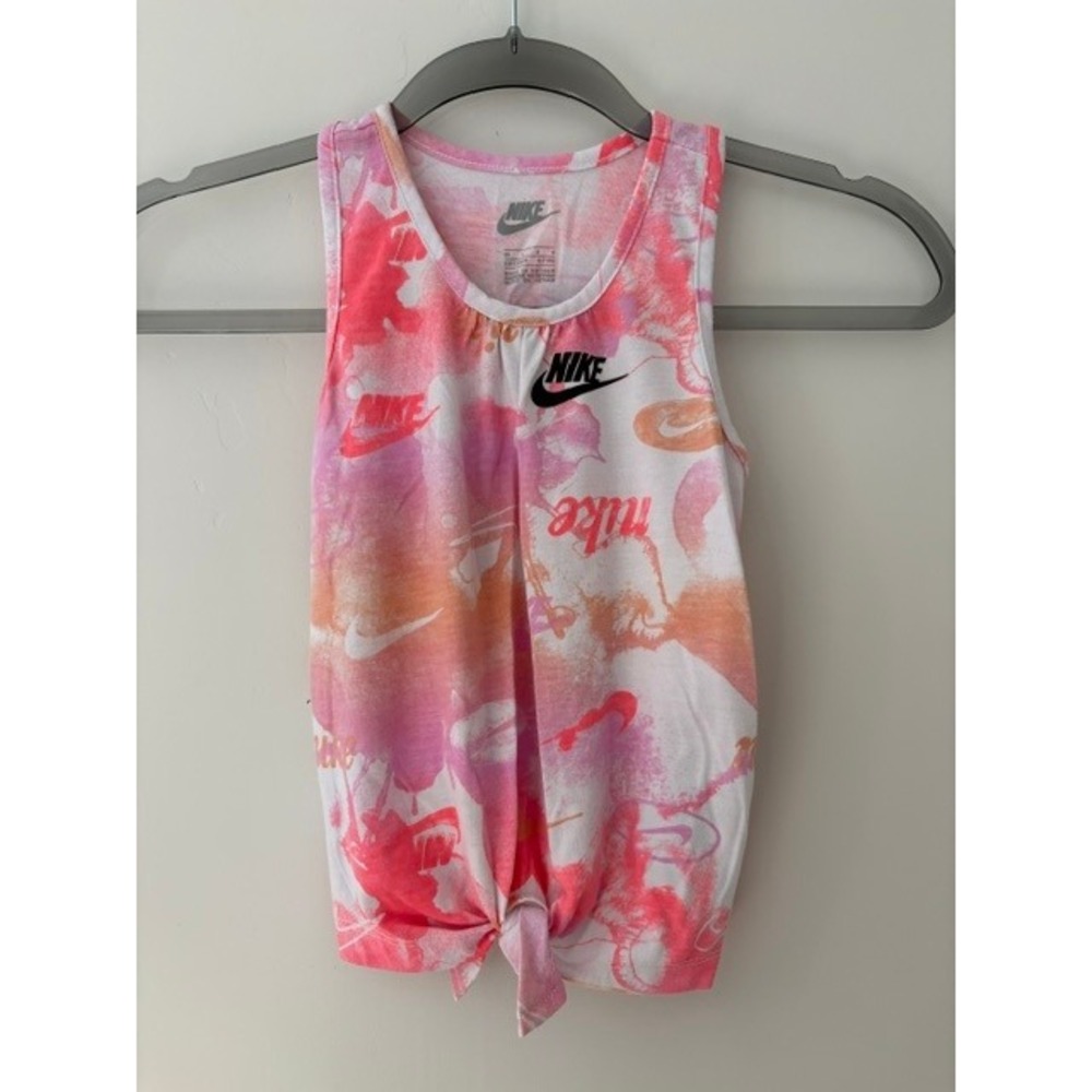 Nike Girls 6X Pink Orange Abstract Splash Tie-Front Racerback Tank Top
